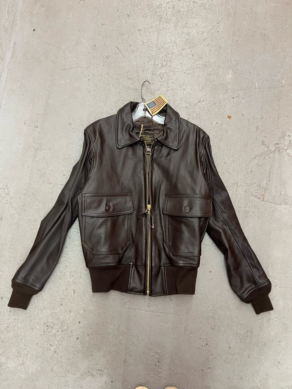 Men's Dark Brown Leather Bomber Jacket with Front Flap Pockets
